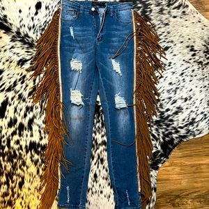 Fringe and rhinestone western jeans